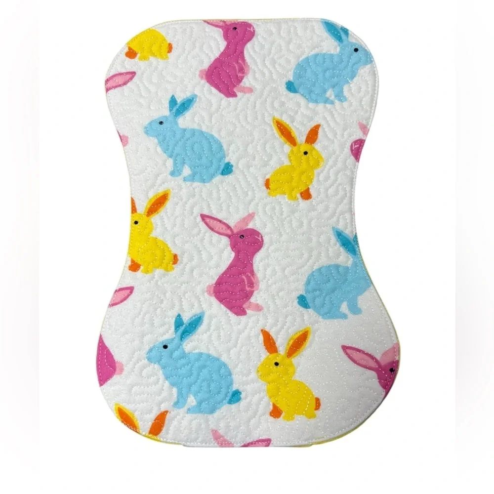 Hand Crafted Burp Cloth Easter Bunny Flannel Contoured Padded Reversible Quilted